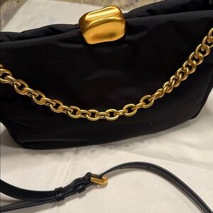 Donna Karan Elegant Black Shoulder and Crossbody Bag with Gold Accents